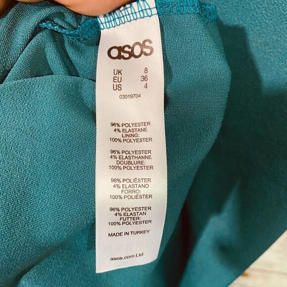 Asos Women's Blue Sleeveless Tie Neck Bodycon Shift Midi Dress Size 4 - Picture 6 of 7